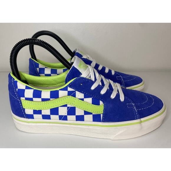 NEW VANS SNEAKERS 7 SK8 LOW CHECKERBOARD BLUE NEON GREEN SKATEBOARDING SHOES - Picture 1 of 12